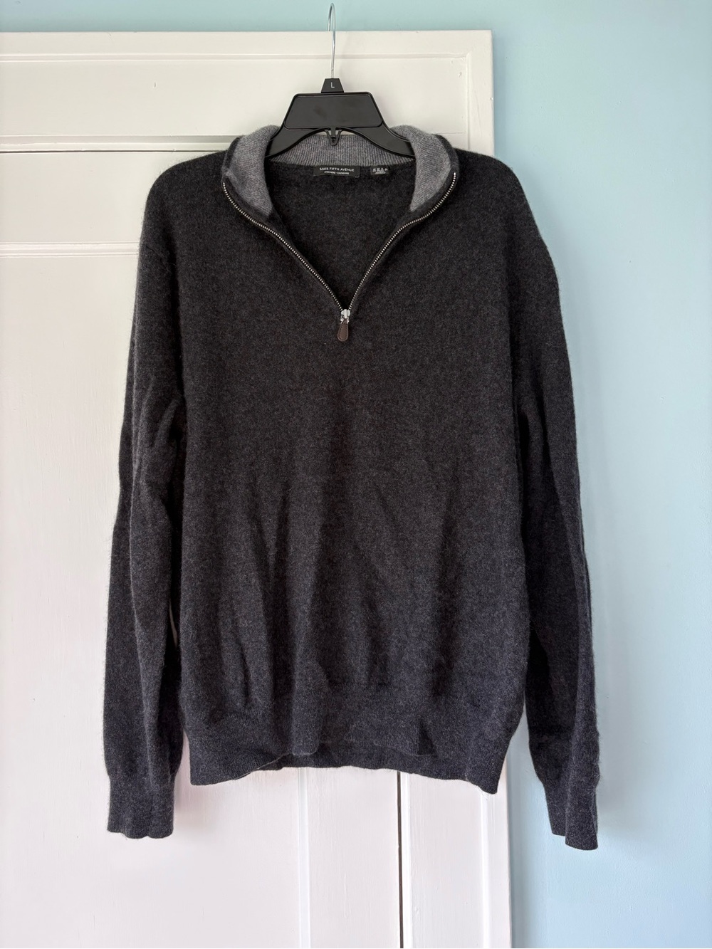 Saks Fifth Avenue Vintage Cashmere  Charcoal Gray Quarter Zip Sweater XXL